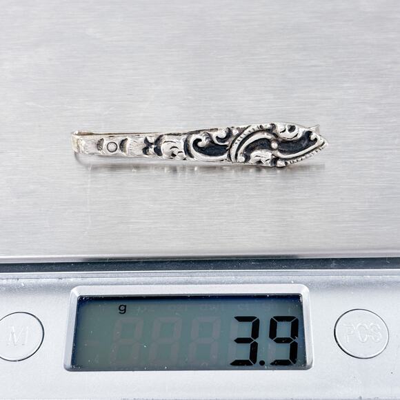 Vintage Italy Sterling Silver 925 Ornate Scroll Tie Bar - Picture 6 of 7